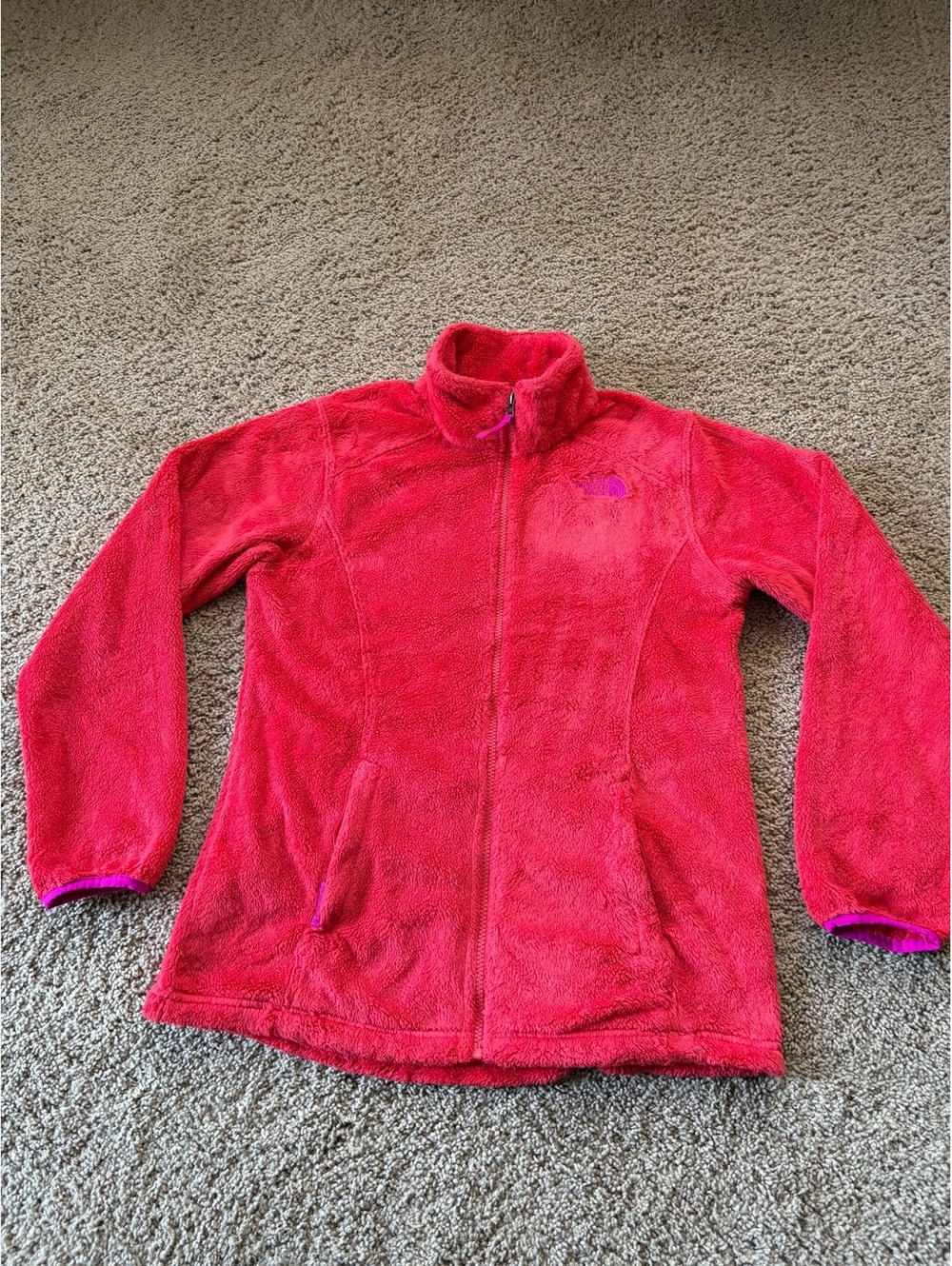 The North Face Osito Fleece Jacket Girl XL 18 Full Zip Pink Fuzzy High Pile Cozy